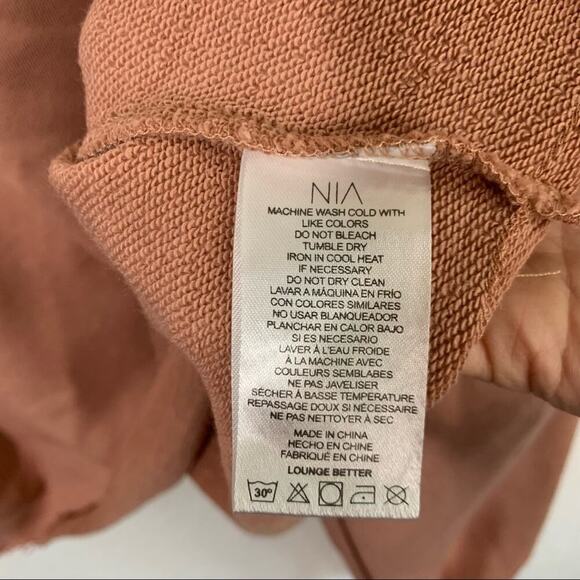 NWT NIA Pandora Long Drop Shoulder Sleeve French Terry Crew Neck Crop Pullover - Picture 5 of 7